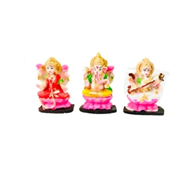 Image of Laxmi Ganesha Sarasvati Statue Lakshmi Ganesh Murti Idol Marble Sculpture ganpati Ji for Diwali Deepawali Pooja puja. Deewali. Indian Gift Items Size Height 3.25 inch