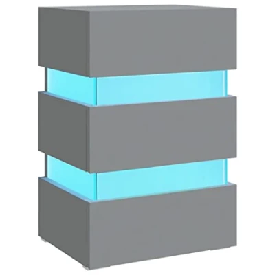 Image of vidaXL Grey LED Bedside Cabinet in Engineered Wood Stylish Nightstand with Storage Space and Inclusive Light