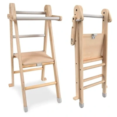 Image of TP Toys Active Tots Helper Tower Folding Step Stool for Toddlers and Kids, Foldable Standing Kitchen, Mothers&#039; Montessori Learning Ladder Durable Safe Design, 50x47.3x93.5cm