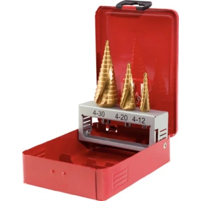Image of KS Tools HSS TiN Stepped Drill Set Sheet Steel Case 3 Parts 4 30 mm