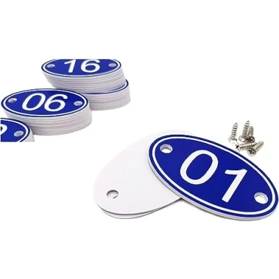 Image of ABS Engraved 30mm x 50mm Oval Table Numbers (1 100) Pubs Restaurants Clubs Blue 1 to 100