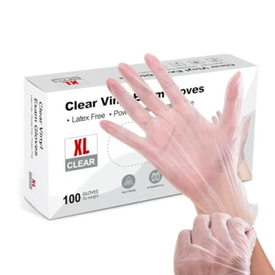 Image of Disposable Clear Vinyl Gloves Pack of 100, Latex Free, Powder Multi Purpose Gloves, Disposable, Extra Strong, Surgical for Medical, Food Handling, Cleaning (500, XL)
