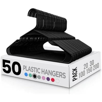 Image of Utopia Home 50 Pack Plastic Hangers Space Saving, Durable Hanger with Shoulder Grooves, Black