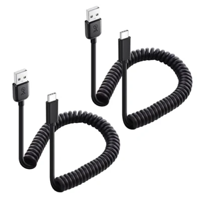 Image of Cable Matters 2 Pack, USB to C Coiled with 3A/15W Fast Charging 0.3 1.2m, Support Apple CarPlay, Android Auto, A Cable, for iPhone 16 Pro Max, Galaxy S23, iPad