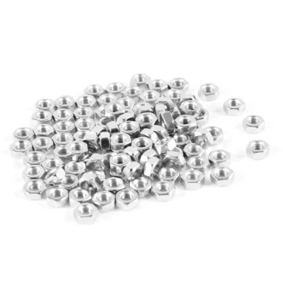 Image of sourcing map 100Pcs M3 3mm Female Thread Hex Metal Nut Fastener Silver Tone