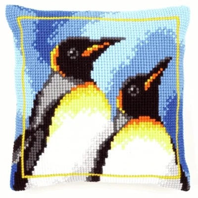 Image of Vervaco Cross Stitch Kit: Cushion: King Penguins, Yarn Polyacrylic, Canvas: 100% Cotton, NA, 40 x 40cm