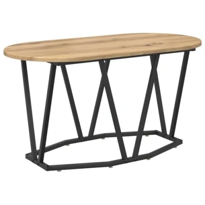 Image of vidaXL Oval Coffee Table Solid Oak Wood, Large Brown Coffee/Drink for Living Room, Lounge, Classic and Modern Decor Geometric Base