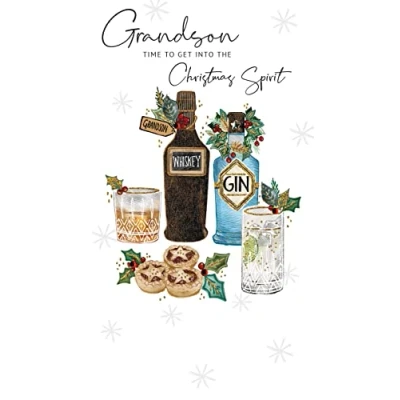 Image of Grandson in The Spirit Embellished Christmas Card Hand Finished Champagne Cards XCDC309