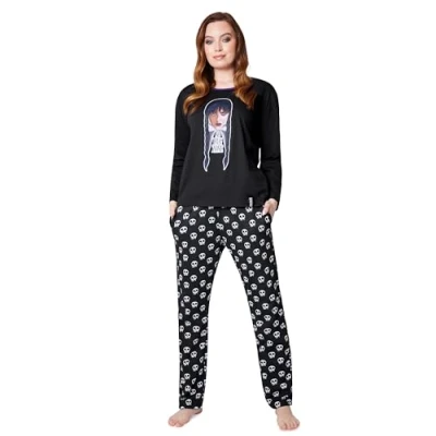 Image of Wednesday Ladies Pyjamas Set Nightwear Long Sleeve &amp; Bottoms PJs Lounge for Women and Teenagers S XL Gifts Her (Black/Wednesday, M)