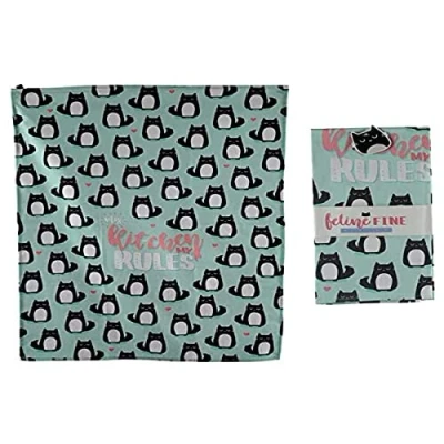 Image of Puckator Poly Cotton Tea Towel Cat Feline Fine My Kitchen Rules Towels For New House Home Household Essentials Cloth Must Haves Catering Stuff T Teatowel Fashion Gabdets