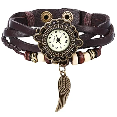 Image of JewelryWe Women Quartz Bracelet Watch Fashion Weave Wrap Around Leather Wrist Classic Watch, for Xmas