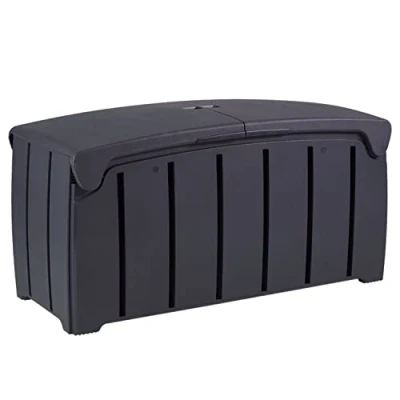 Image of AMOS Extra Large Outdoor Plastic Garden Storage Box 322 Liter With Butterfly Lid, Black Weather Proof For Tools Furniture