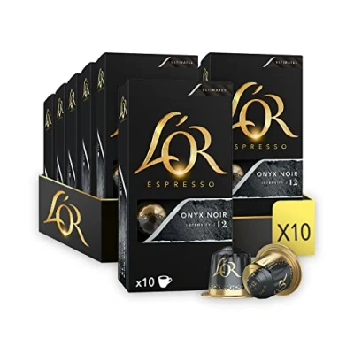 Image of L&#039;OR Espresso Onyx Coffee Pods x10 Intensity 12 (Pack of 10, Total 100 Capsules)