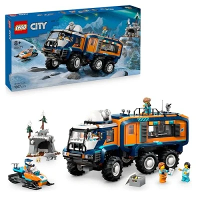 Image of LEGO City Arctic Explorer Science Lab Truck Toy Exploration Vehicle with Steering &amp; Suspension incl. a Snowscooter, 5 Minifigures 3 Wolf Animal Figures Gift for 8+ Year Old Boys 60471