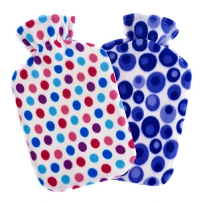 Image of 2 x Hot Water Bottles with Soft Fleece Cover Natural Rubber Litre Capacity (Dotty Designs)