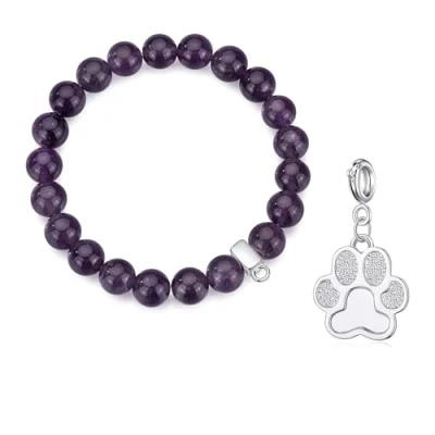 Image of Philip Jones Amethyst Gemstone Bracelet with Paw Charm Created Zircondia® Crystals