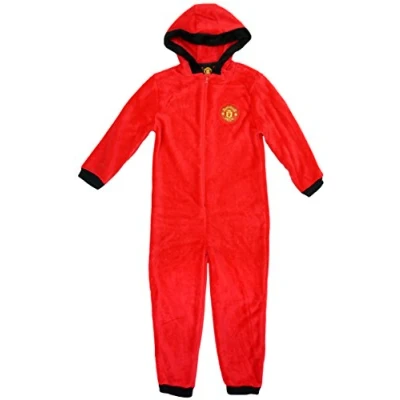 Image of Boys MANCHESTER UNITED MUFC Fleece Zipper Hooded Sleepsuit Romper sizes from 3 to 13 Years