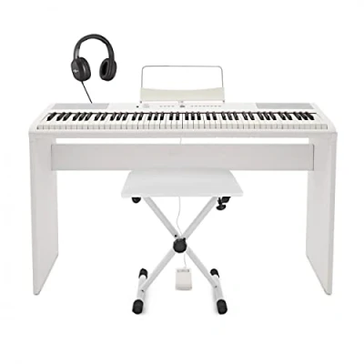 Image of Gear4music Digital Piano White 88 Weighted Keys with Stand and Stool