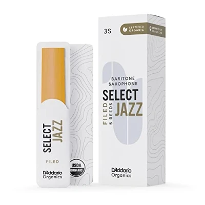 Image of D’Addario Woodwinds Organic Select Jazz Baritone Saxophone Reeds Sax Individually Sealed Filed, Soft, Strength 3, 5 Pack