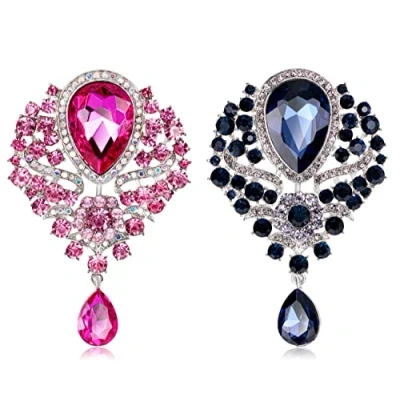 Image of CAREOR 2 Pack Elegant Brooch Pin Corsage Faux Crystal Rhinestones Collar Safety Engraving Metal Lapel Jewelry for Women Girls Clothing Accessories (Pink+Purple)