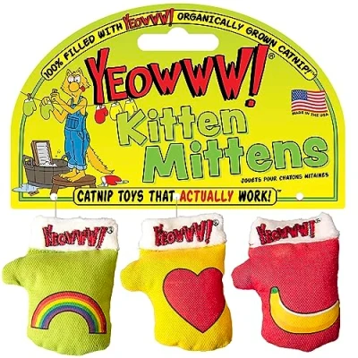Image of Yeowww 3 Kitten Mittens, Catnip Toys for Cats 3PC, Organic Catnip, Multi Colour Cat