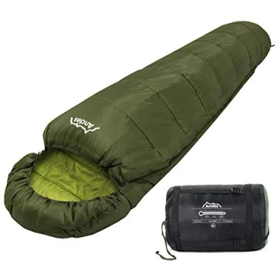 Image of Andes Nevado 400 Mummy Sleeping Bag Warm 400GSM Filling Compression Carry Included Ideal For Camping, Hiking, Backpacking, DoE Awards, Festivals Waterproof