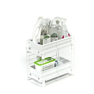Image of Iris Ohyama, Modular shelf, under sink, 2 sliding and removable drawers, non slip feet, 22.5 x 39.5 cm, kitchen Slide Tray Rack UST 2V White