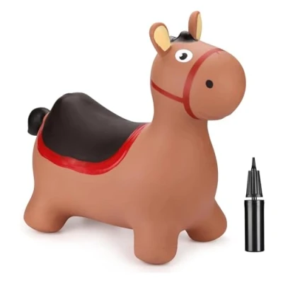 Image of Curvaso Brown Donkey Animal Bouncy Jump Space Hopper Inflatable Ride On Kids Children&#039;s Fun Toy Gift For Boys Girls Indoors Outdoors Pump Included PA15396