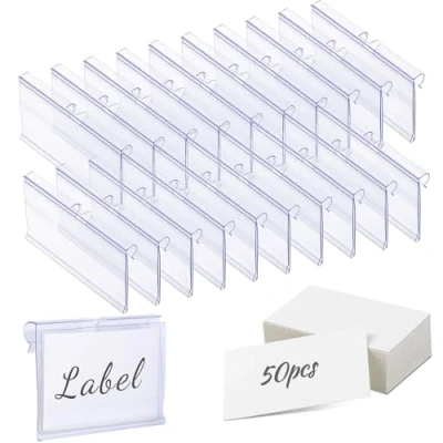Image of Meetory 50 PCS Clear Plastic Label Holders for Wire Shelf Retail Price Merchandise Sign Display Holder(6cm x 4cm)