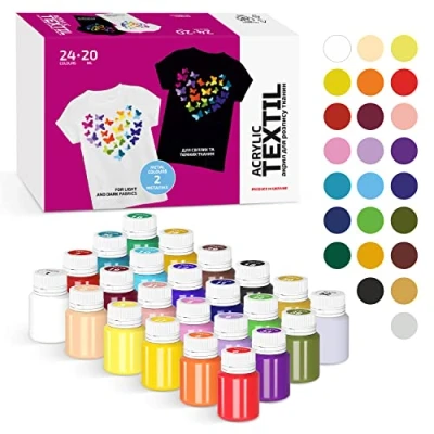 Image of 7 Artists Fabric Paint 24 Premium Paints x 20 ml Permanent For Clothes, Shoe, Sneaker, Denim, T Shirt Set