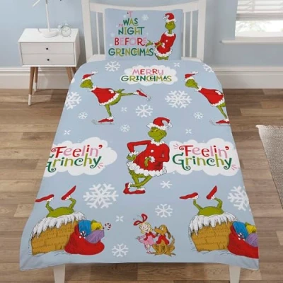 Image of Coco Moon The Grinch Feelin Grinchy Single Duvet Cover Set Set, Christmas Bedding, Cover, Bedding Sets, Sets For Boys &amp; Girls