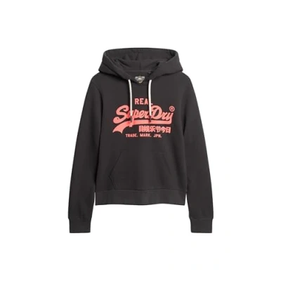 Image of Superdry Women&#039;s Neon Vl Graphic Hoodie Sweatshirt, Bison Black, UK 8