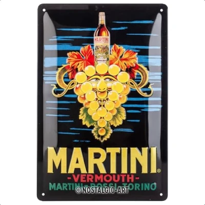 Image of Nostalgic Art Retro Tin Sign Martini Vermouth Grapes Gift idea for cocktail fans, Metal Plaque, Vintage design wall decoration, 20 x 30 cm