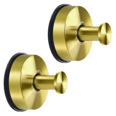 Image of JOMOLA Suction Cup Towel Hooks for Bathroom Gold Shower Stainless Steel Tea Holder Kitchen Sucker Hook Glass Wall Vacuum Hanger Brushed 2PCS