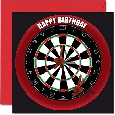 Image of Fun 75th Birthday Cards for Men Woman Dart Board Happy Card Dad Mum Great Grandad Grandpa Nanny Grandma Gran Uncle Auntie, 145mm x Sports Darts Bday Greeting