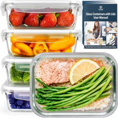 Image of GOOD FOR YOU Glass Meal prep containers [5 Pack] with lids Storage Container Food