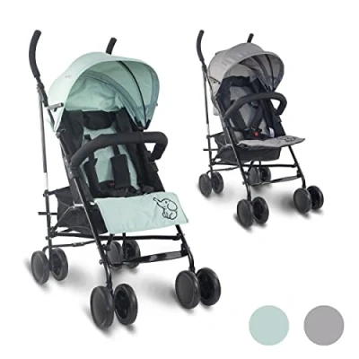 Image of Mobiclinic® Stroller Pushchair with Cover, Elefant, for Toddlers Up to 15 kg (33 lb), Reclining Backrest, Buggy, Double Safety System, Wheels, Lightweight, Green and Black (Green Black)