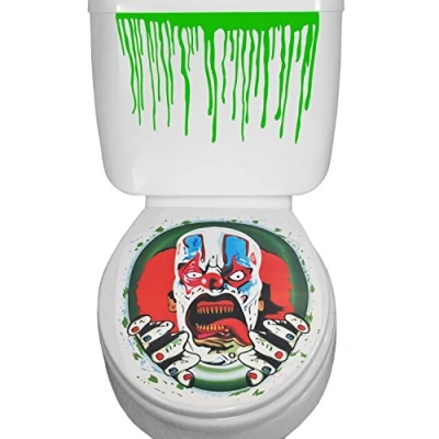 Image of Halloween Toilet Seat Vinyl Sticker Decoration Bathroom Cover Scary Fancy Dress Horror Party Evil Clown