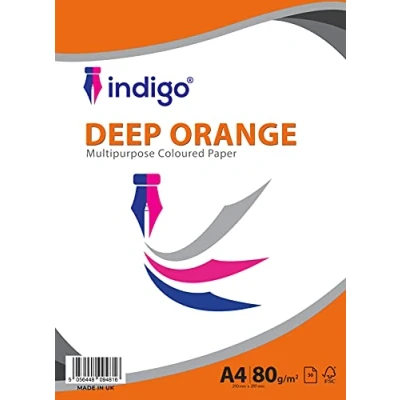 Image of Indigo® A4 Coloured Paper Origami Assorted Multi Colour for Art &amp; Craft Sheets (Deep Orange, 50 Sheets)