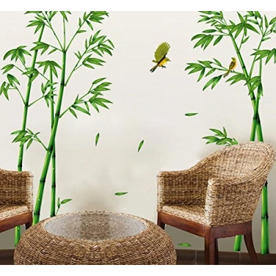 Image of ufengke® Chinese Stytle Green Bamboo and Bird Wall Decals, Living Room Bedroom TV Removable Stickers Murals