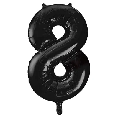 Image of Black Number 8 Shaped Large Foil Balloon (86cm) 1 Piece Perfect for Birthday Parties and Special Events