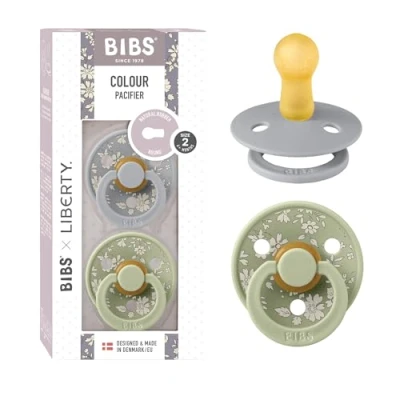 Image of BIBS Liberty Pacifier 2 Colour Natural Rubber Latex Soothers BPA Free Dummy Round Nipple Designed &amp; Made in Denmark Capel Sage