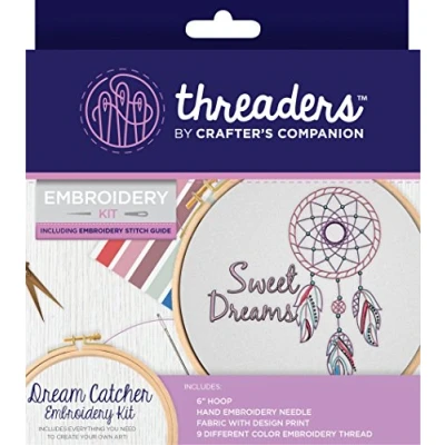 Image of Threaders Embroidery Kit Dream Catcher, Cotton, Multicoloured, 18.5 x 16 2 cm