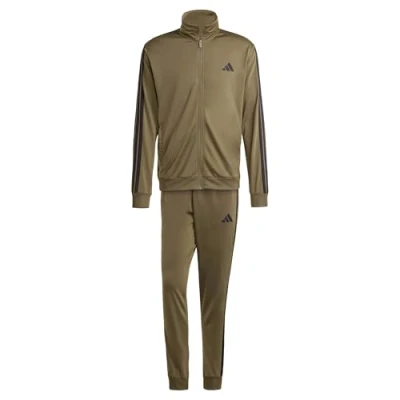 Image of adidas Men&#039;s SPORTSWEAR BASIC 3 STRIPES TRICOT TRACKSUIT Olive Strata, S Tall