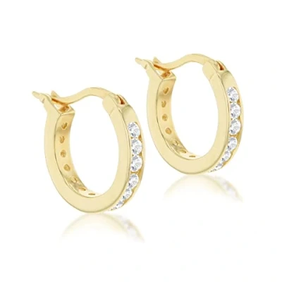Image of Tuscany Silver Women&#039;s Sterling Gold Plated Cubic Zirconia 15.5 mm Hoop Earrings