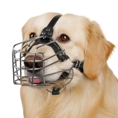 Image of BRONZEDOG Dog Muzzle Wire Basket Metal Mask for Medium Large Dogs (Size 2: Belgian Malinois &amp; Golden Retriever)