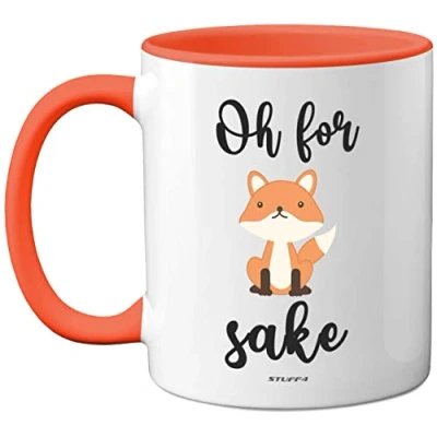 Image of Stuff4 Oh for Fox Sake Mug, 11oz Ceramic Dishwasher Safe Premium Orange Handle Mugs Gifts, Funny Mugs, Gifts Friends, Cute Women and Men