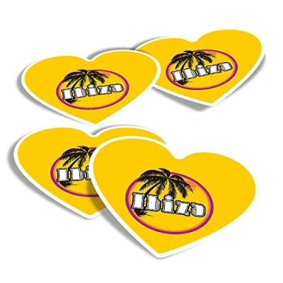 Image of Vinyl Heart Stickers (Set of 4) Ibiza Sunset Travel Holiday Stamp Fun Decals for Laptops,Tablets,Luggage,Scrap Booking,Fridges #7120
