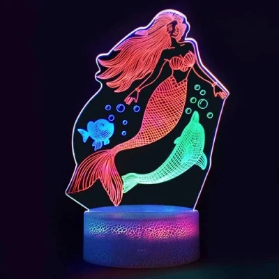 Image of LETOUR Mermaid Lamp for Gift, 3D Illusion Lamp, Christmas Night Light Bedside Table 7 Colour Changing Touch Decoration As a Birthday Gifts Boys Girls