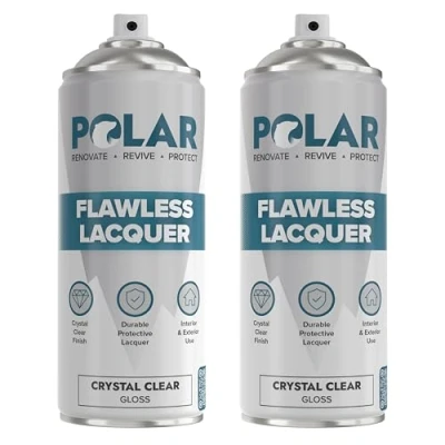 Image of Polar Flawless Clear Lacquer Spray 2 x 400ml Gloss Finish Non Yellowing &amp; Scratch Resistant Interior Exterior Surfaces for Wood, Metal, Plastics, Glass Ceramics